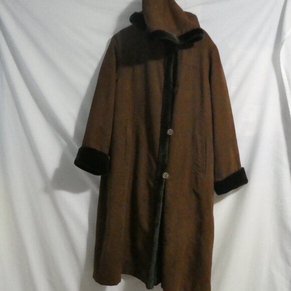 JONES NEW YORK | medium | Long Brown Button-Up Closure Hooded Coat - Picture 1 of 16